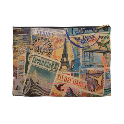 Travel-Themed Accessory Pouch, Passport Holder, Makeup Bag, Organizer, Gift for Travelers, Vintage Postcard Design