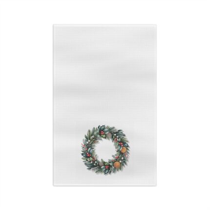 Holiday Greenery Wreath Microfiber Tea Towel - Christmas Kitchen Decor