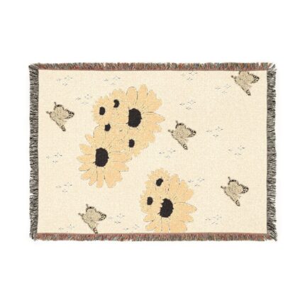 Sunflower Woven Throw Blanket — Boho Floral Fringe Blanket for Living Room & Gift