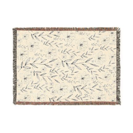 Floral Woven Throw Blanket — Reversible Vintage Botanical Design