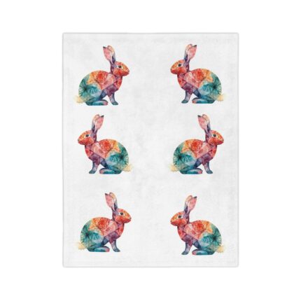 Colorful Watercolor Bunny Microfiber Blanket – Soft Velveteen Throw for Kids, Easter & Cozy Home Decor