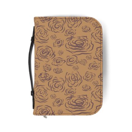 Floral Rose Zip Bible Cover — Tan & Brown Protective Bible Case with Handle