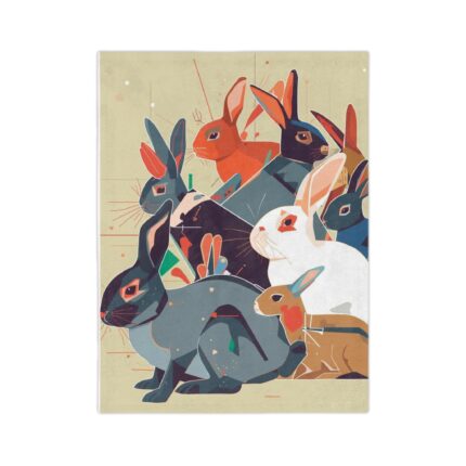 Bunny Pile Velveteen Microfiber Blanket — Colorful Retro Rabbit Art Throw