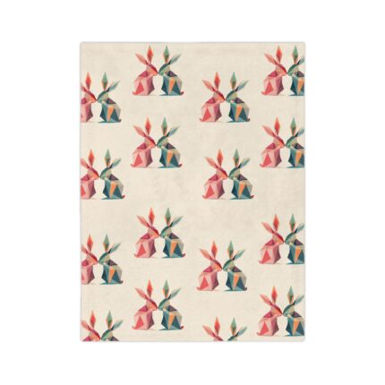 Geometric Origami Bunny Velveteen Blanket — Soft Microfiber Throw for Nursery & Living Room