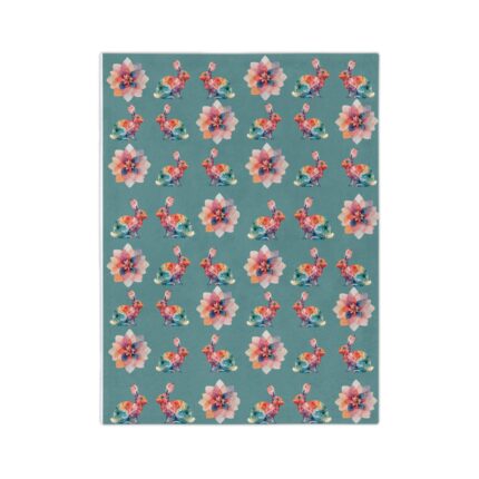 Floral Flamingo Microfiber Blanket — Teal Watercolor Flower Throw