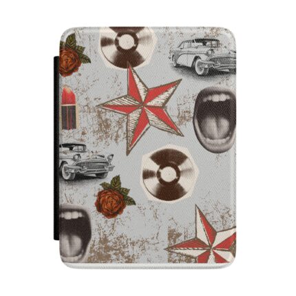 Retro Rockabilly Kindle Case – Vintage Cars, Vinyl & Star Pattern eReader Cover
