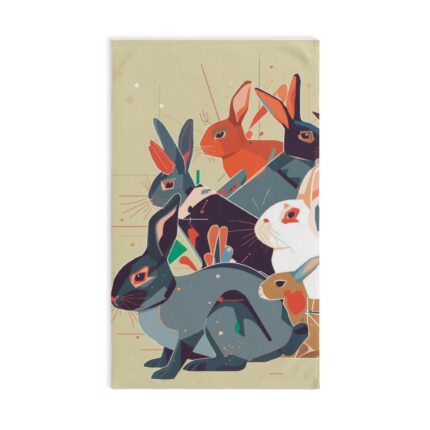 Bunny Burst Hand Towel — Colorful Rabbit Illustration Kitchen & Bath Towel