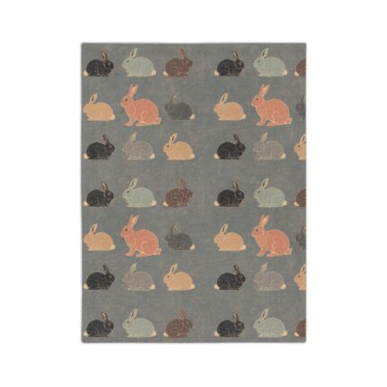 Bunny Pattern Velveteen Microfiber Blanket — Cozy Pastel Rabbit Throw