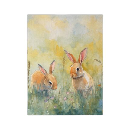 Watercolor Bunny Velveteen Blanket — Soft Microfiber Spring Rabbit Throw