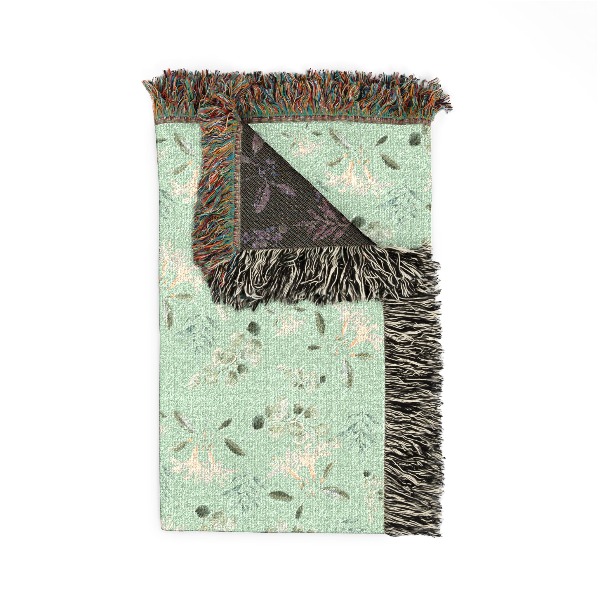 Floral Pixel Woven Blanket – Retro Mint & Charcoal Throw - Image 2