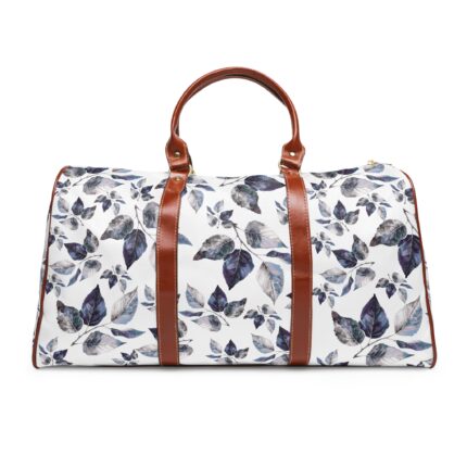 Waterproof Travel Bag - Floral Leaf Weekender Duffle with Leather Handles