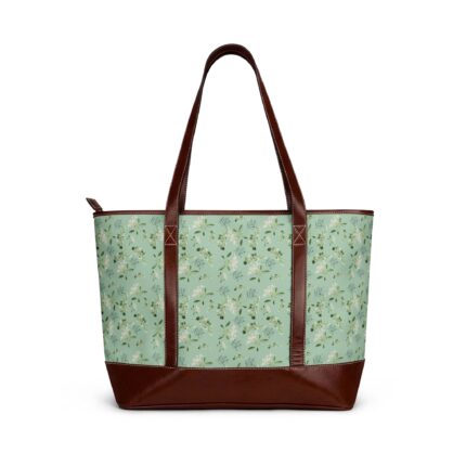 Mint Floral Tote Handbag – Vintage Green Flower Pattern Shoulder Bag