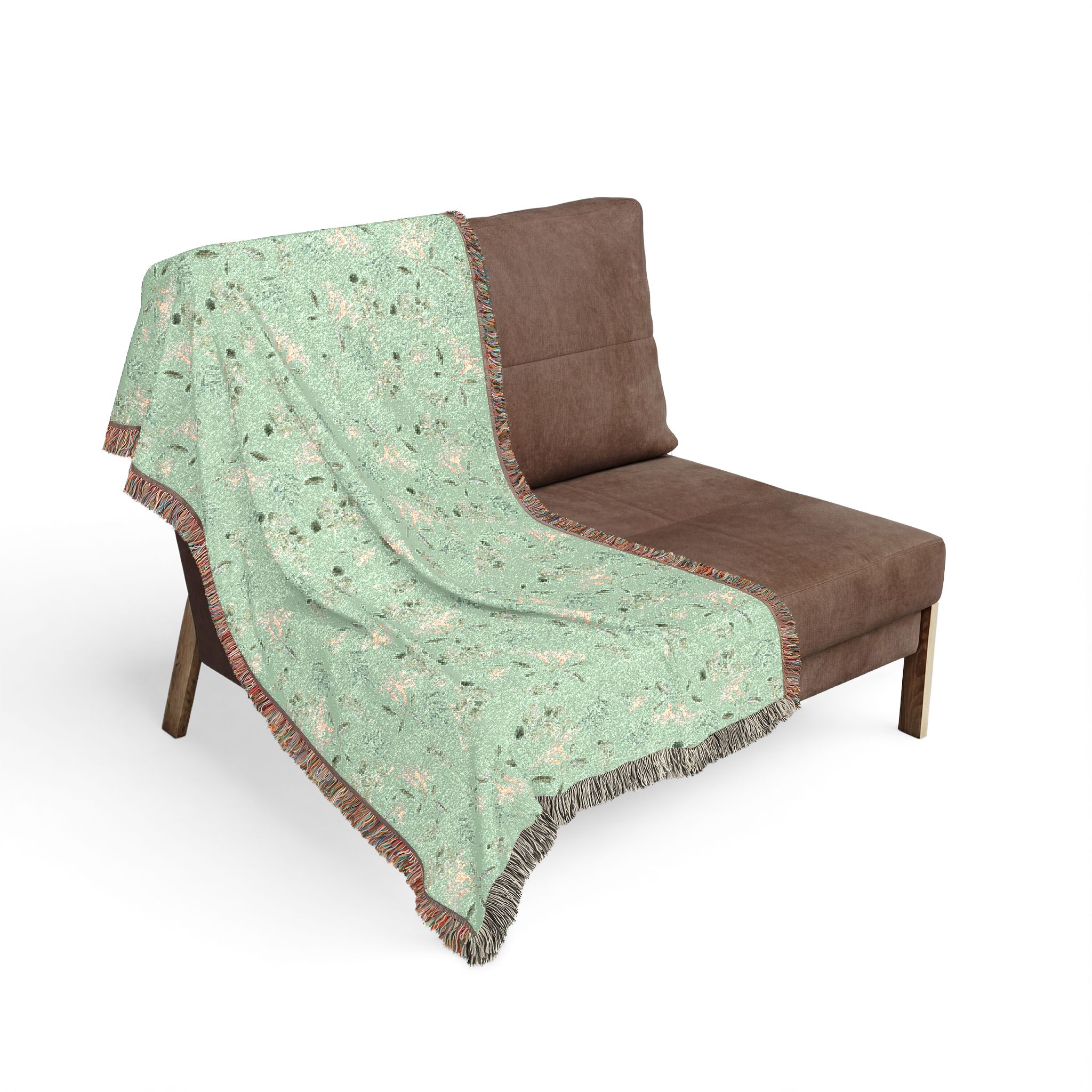 Floral Pixel Woven Blanket – Retro Mint & Charcoal Throw