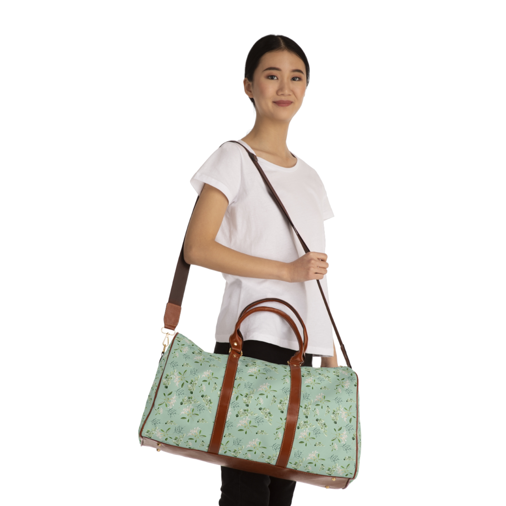 Floral Waterproof Travel Bag – Mint Botanical Weekender - Image 5
