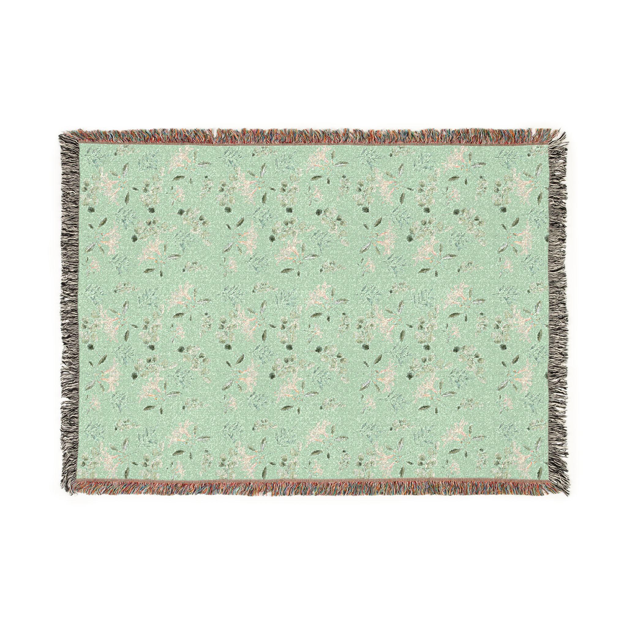 Floral Pixel Woven Blanket – Retro Mint & Charcoal Throw - Image 4