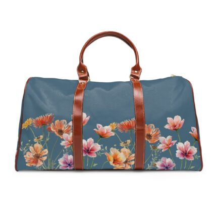Floral Weekend Duffle Bag — Waterproof Travel Bag with Orange & Pink Blooms