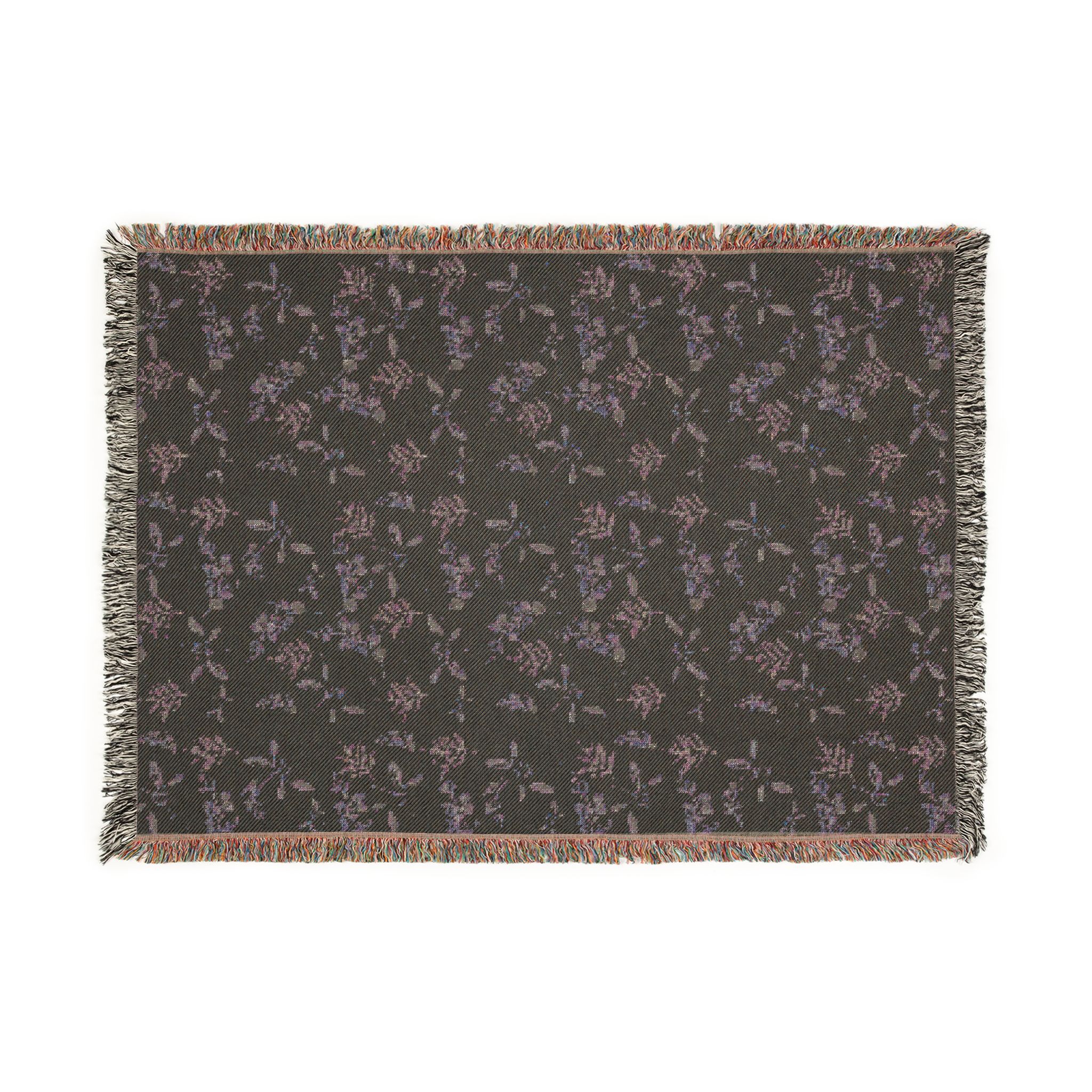 Floral Pixel Woven Blanket – Retro Mint & Charcoal Throw - Image 3
