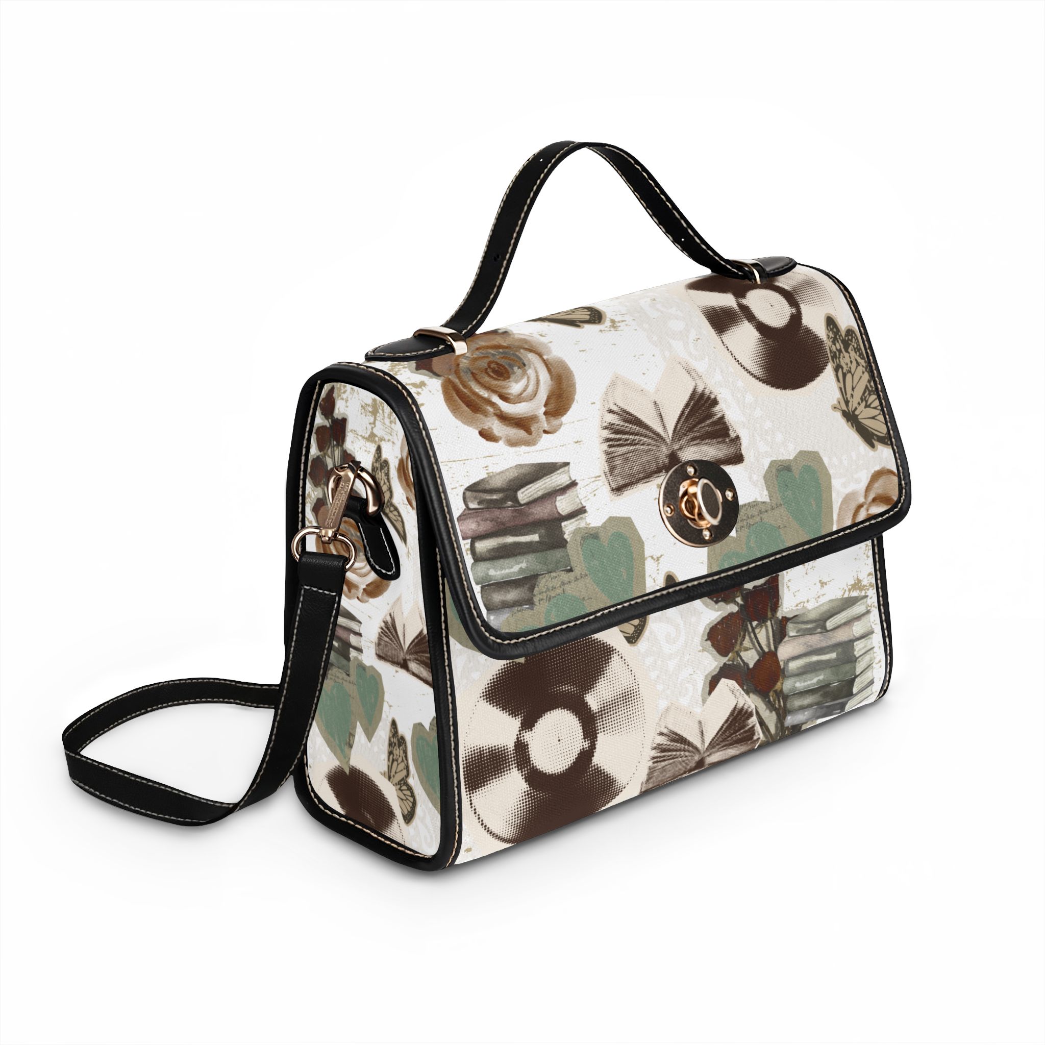 Vintage Records & Books Waterproof Canvas Bag — Retro Music & Literature Print Tote - Image 4