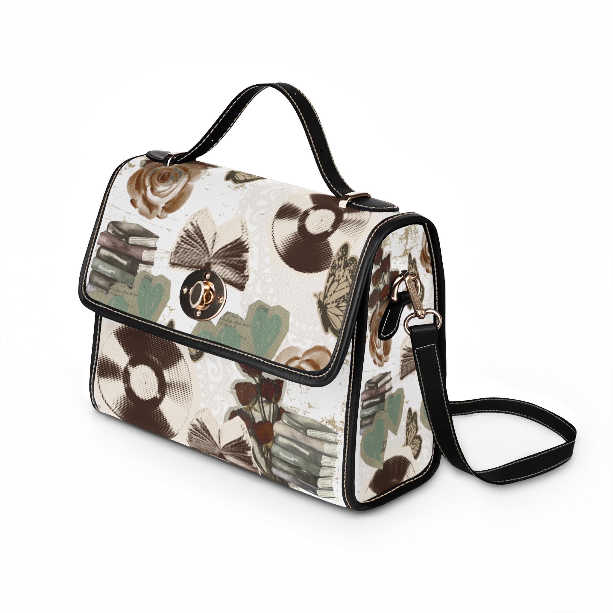 Vintage Records & Books Waterproof Canvas Bag — Retro Music & Literature Print Tote - Image 3