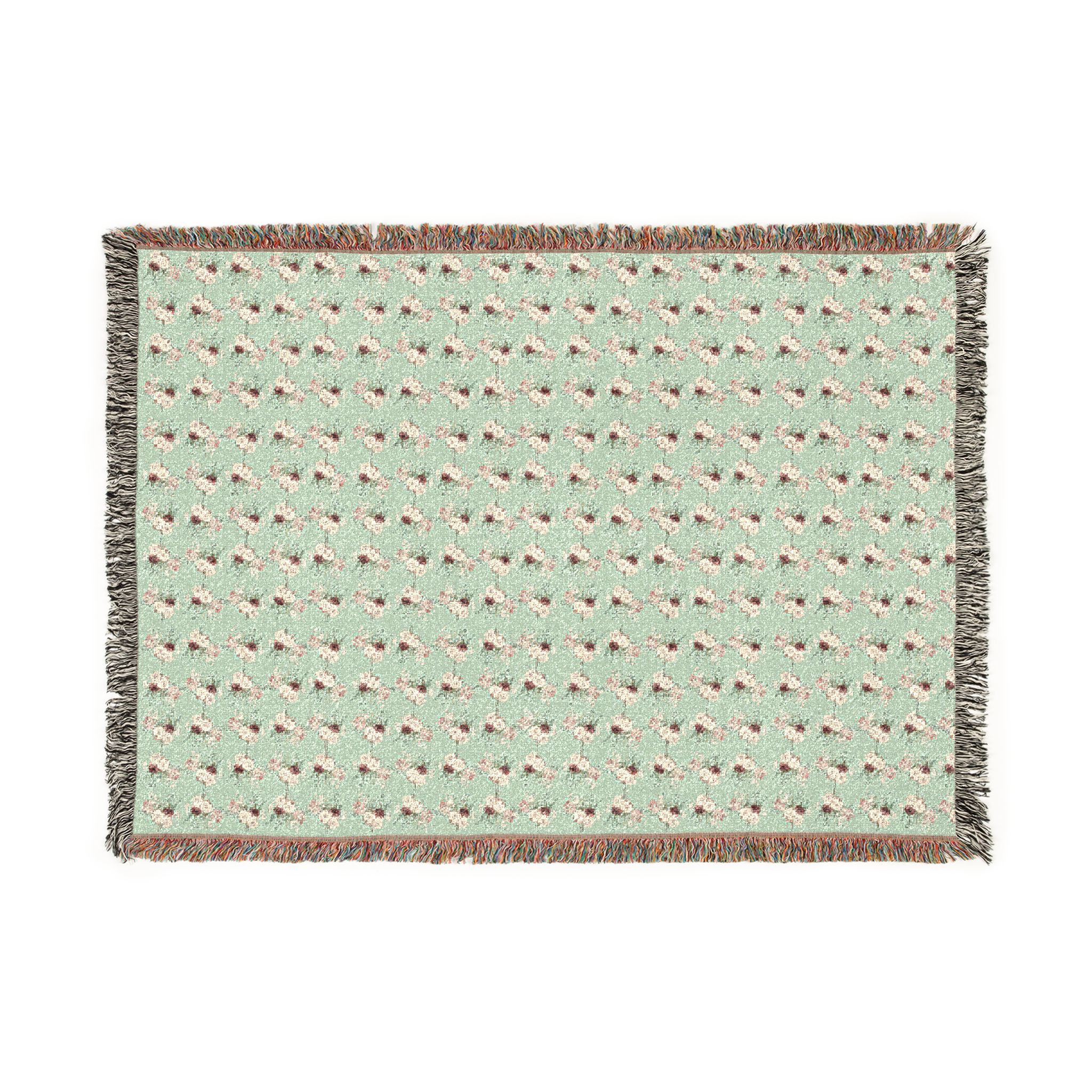 Woven Blanket — Floral Houndstooth Throw (Mint or Charcoal)