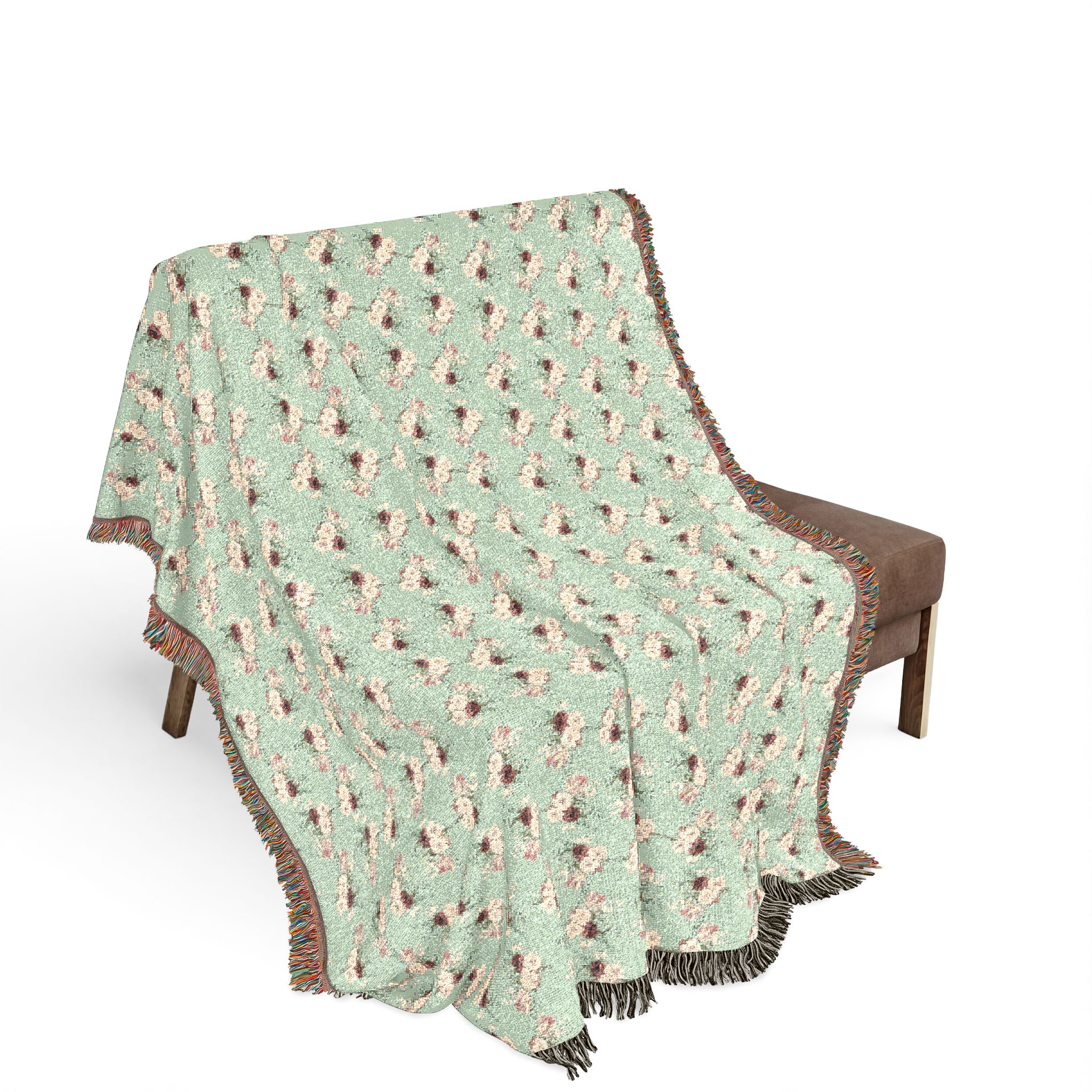 Woven Blanket — Floral Houndstooth Throw (Mint or Charcoal) - Image 9