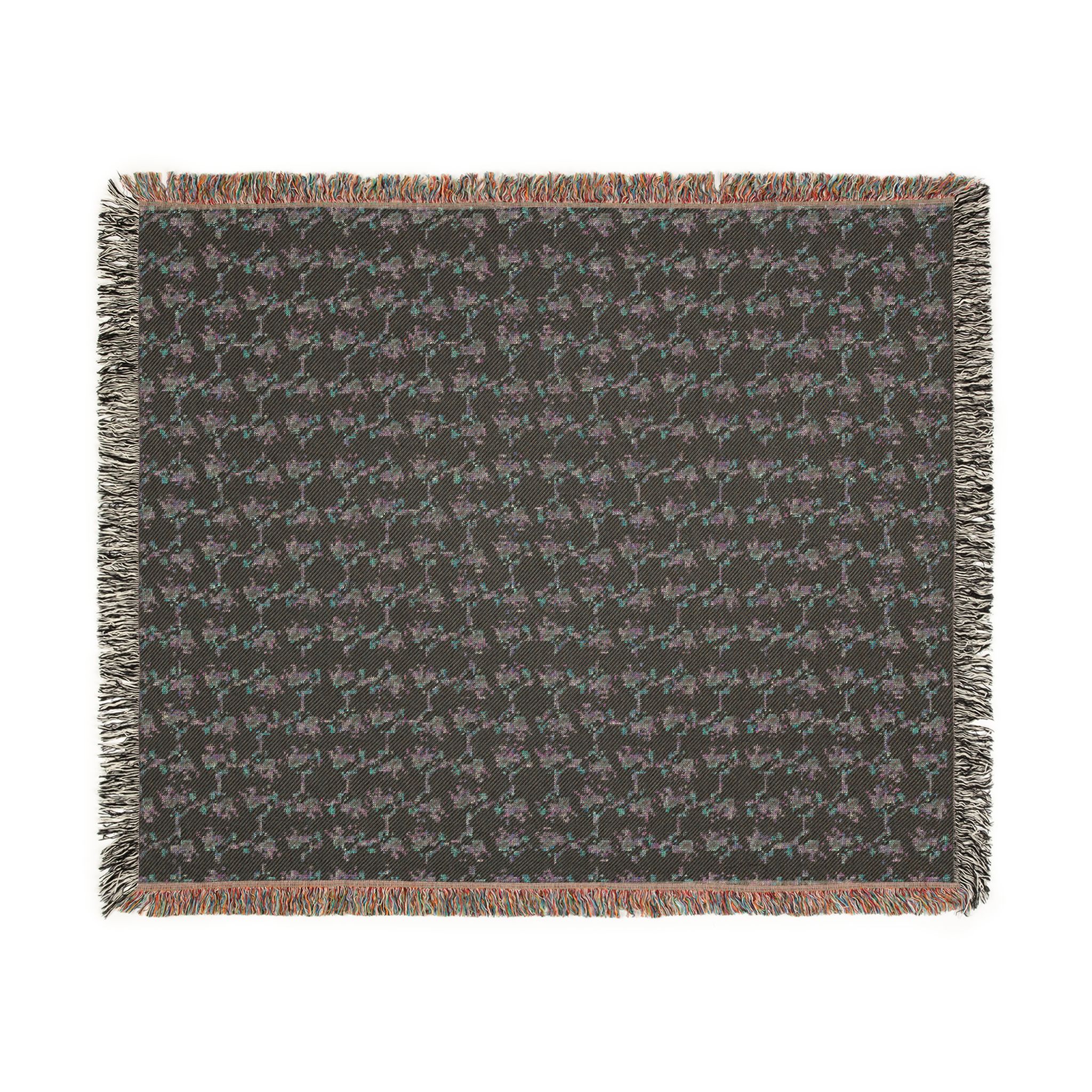 Woven Blanket — Floral Houndstooth Throw (Mint or Charcoal) - Image 6
