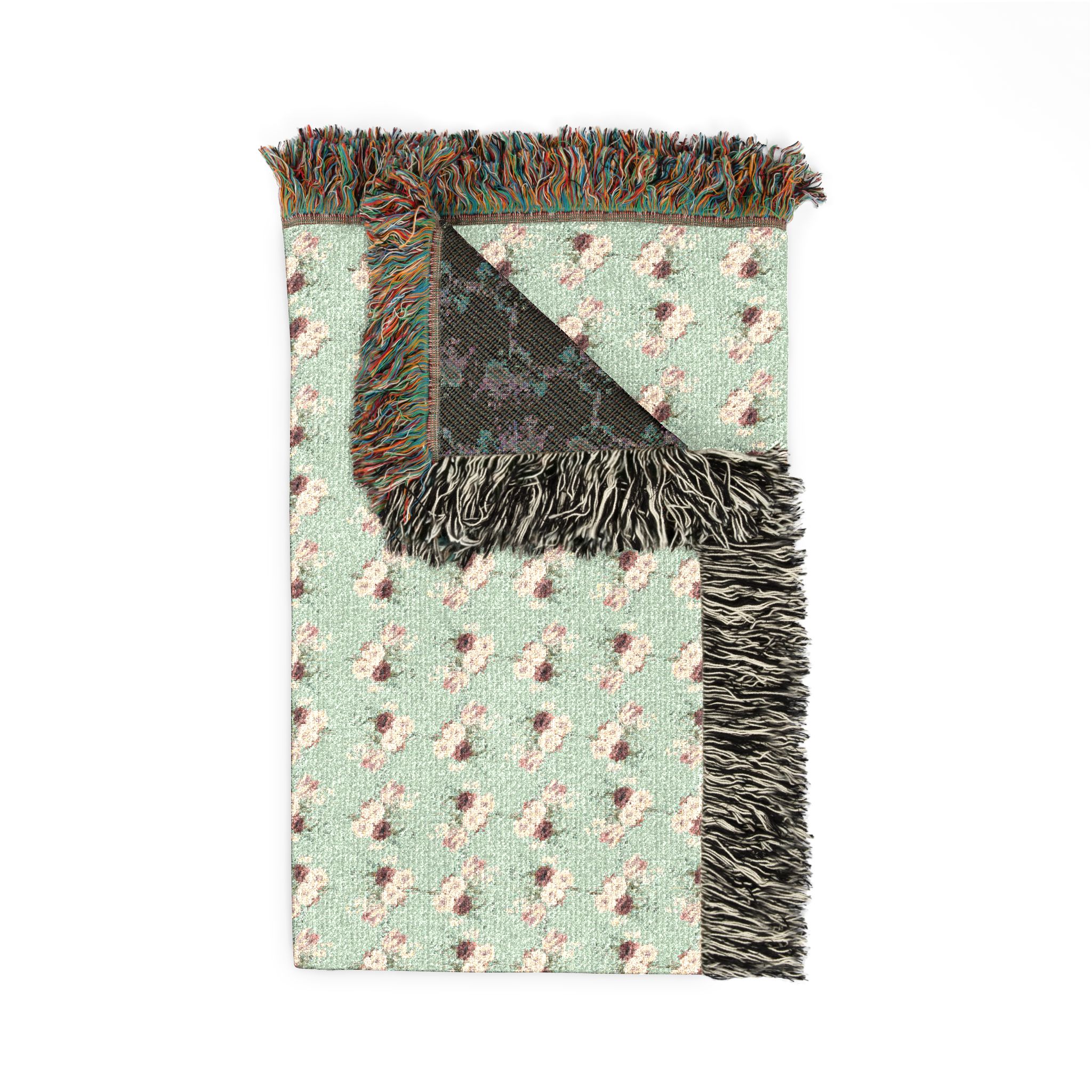 Woven Blanket — Floral Houndstooth Throw (Mint or Charcoal) - Image 12