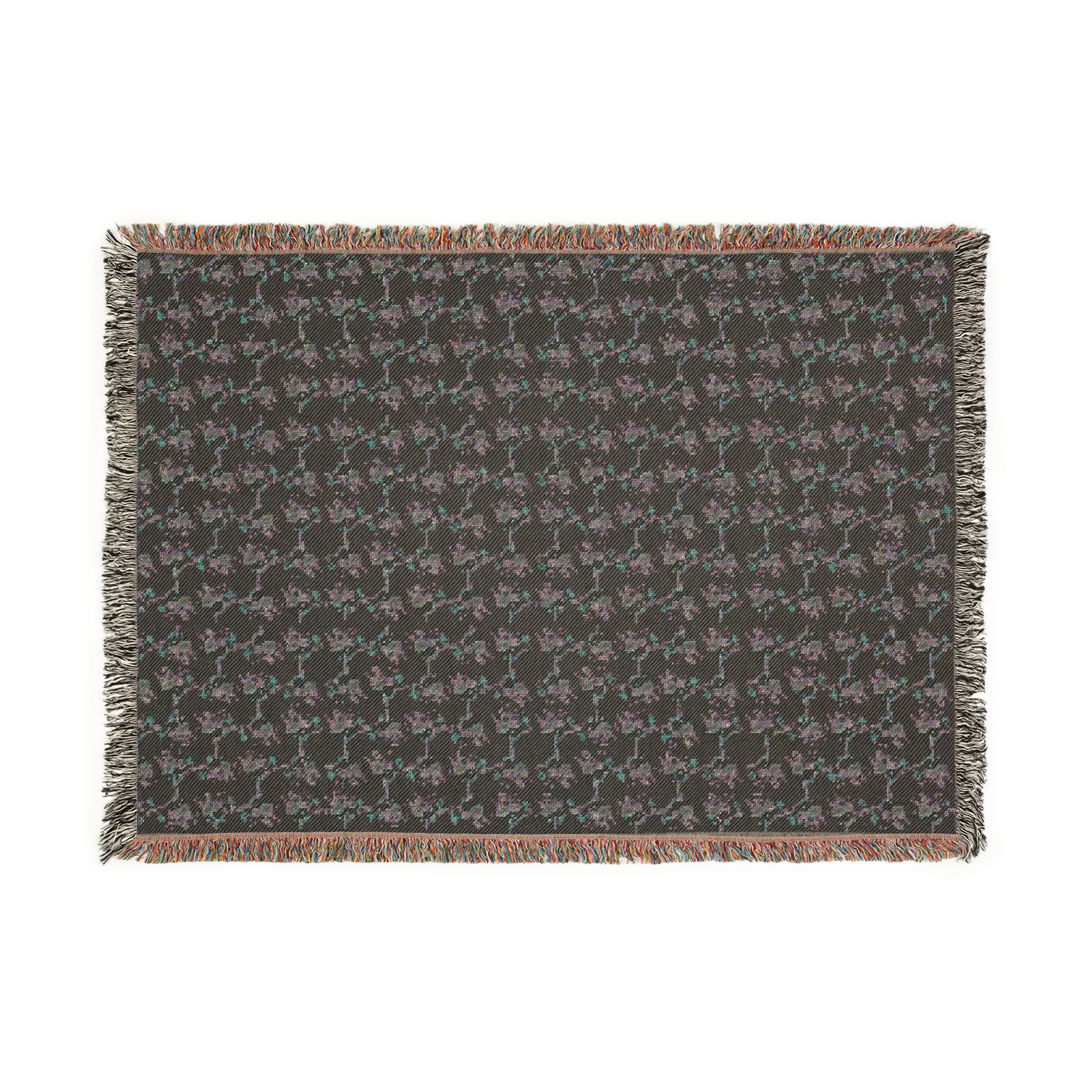Woven Blanket — Floral Houndstooth Throw (Mint or Charcoal) - Image 2