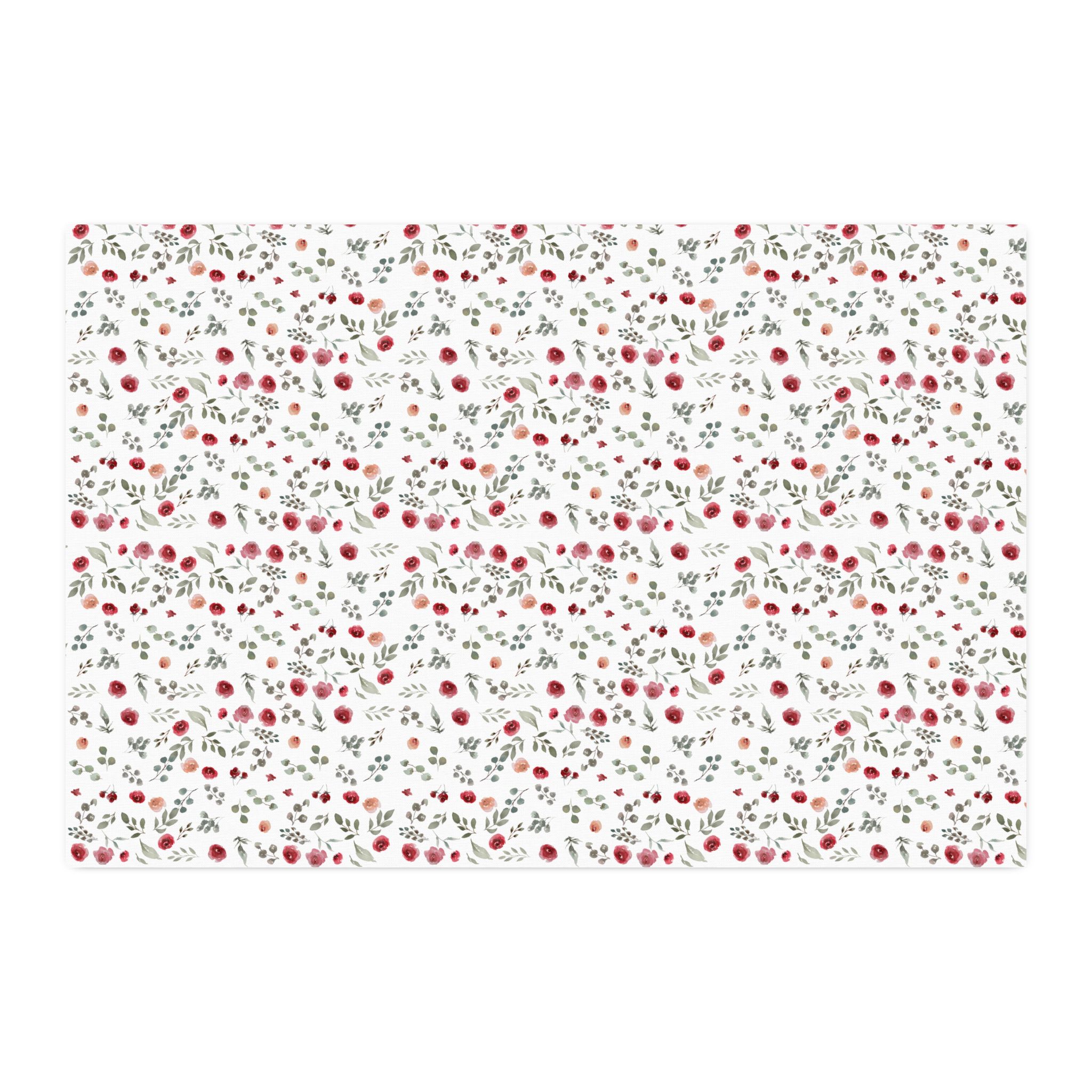 Combed Cotton Prima Fabric by the Yard — Red Floral Ditsy Print on White