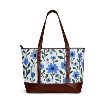 Floral Blue Garden Handbag – Zippered Tote with Blue Wildflower Print