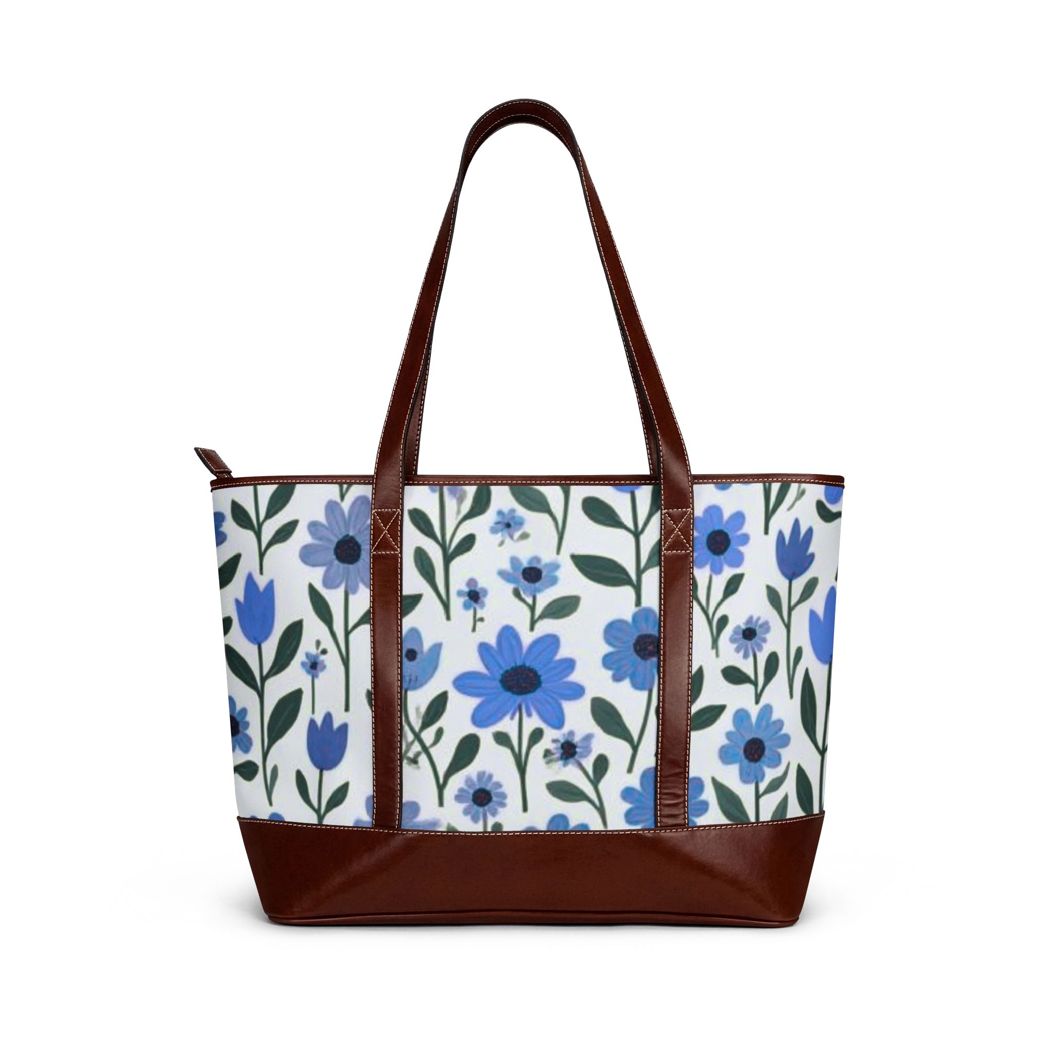 Floral Blue Garden Handbag – Zippered Tote with Blue Wildflower Print