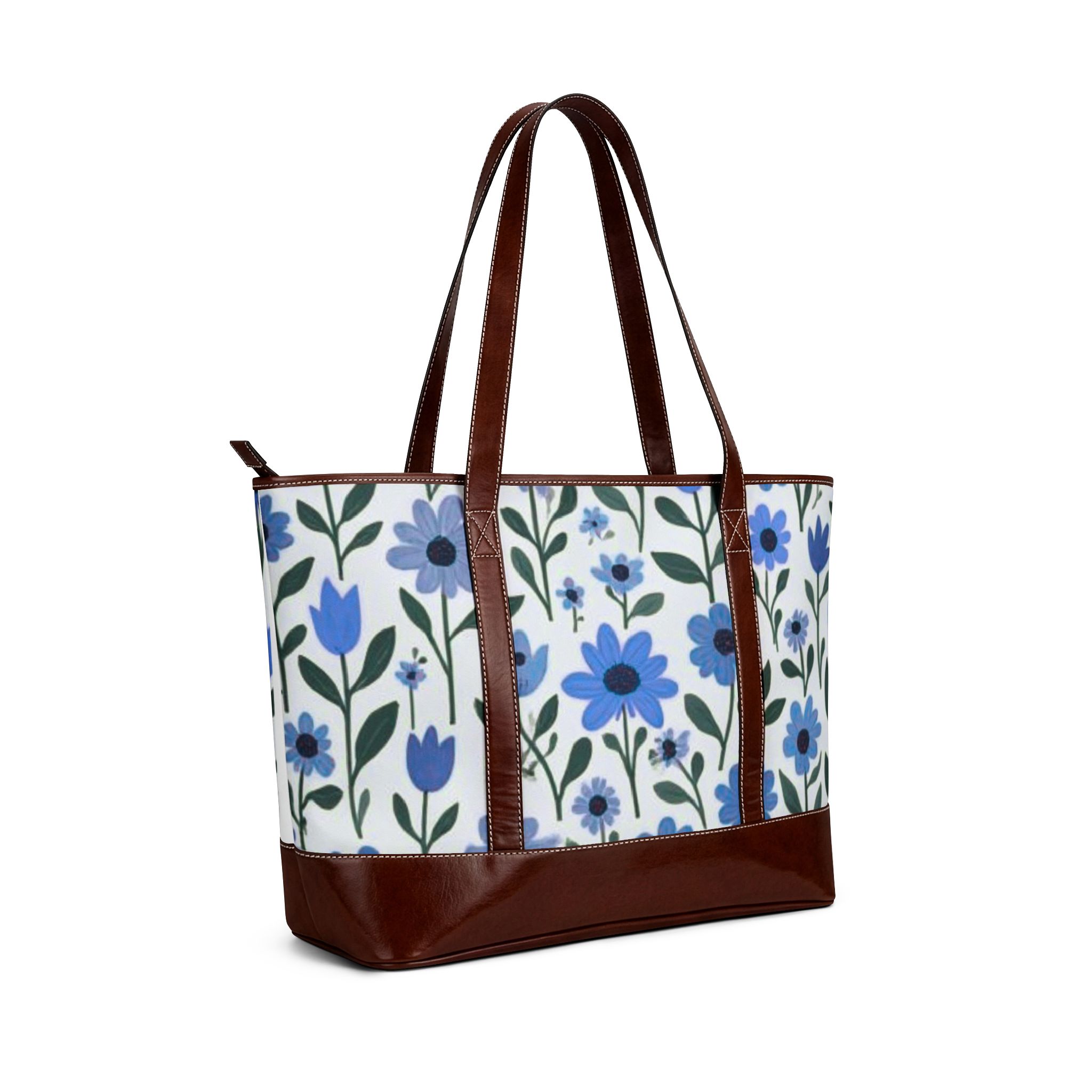 Floral Blue Garden Handbag – Zippered Tote with Blue Wildflower Print - Image 3