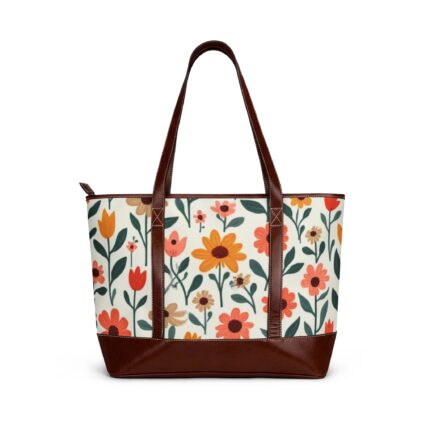 Floral Garden Tote Handbag – Retro Orange & Coral Flower Print