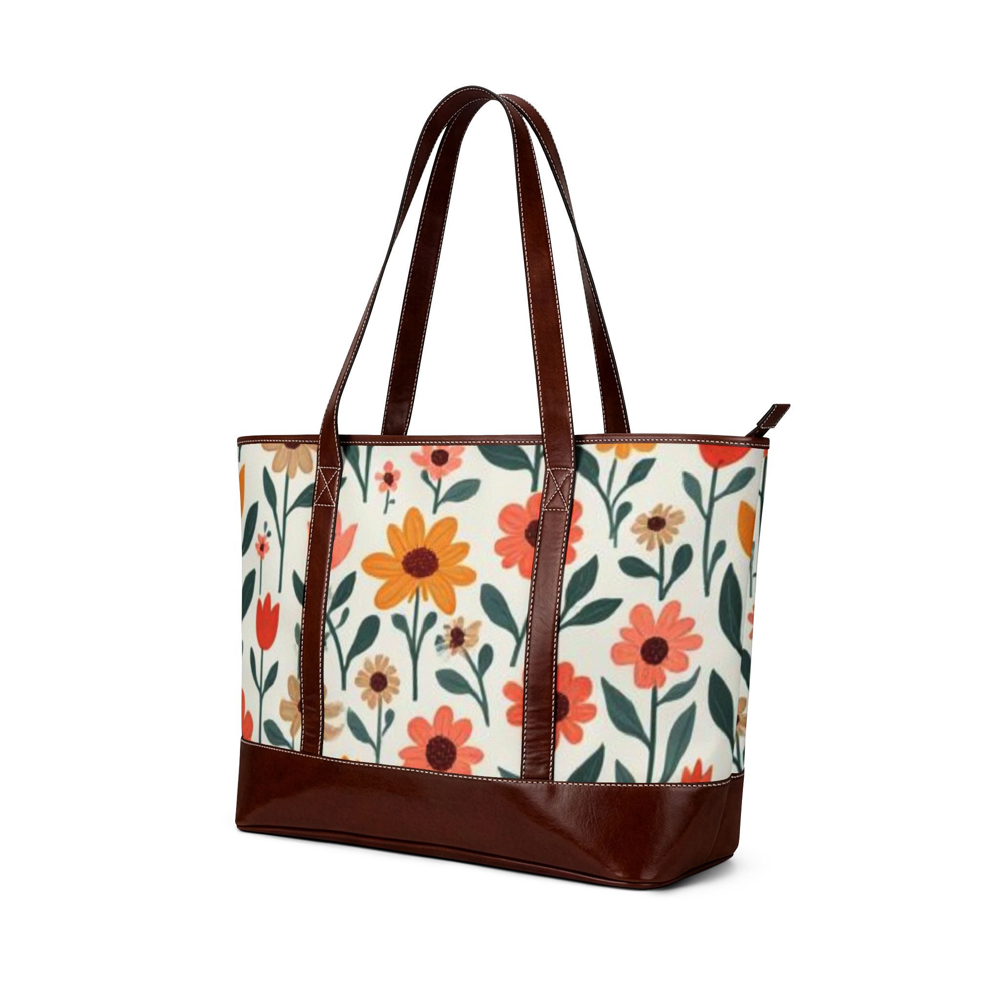 Floral Garden Tote Handbag – Retro Orange & Coral Flower Print - Image 4