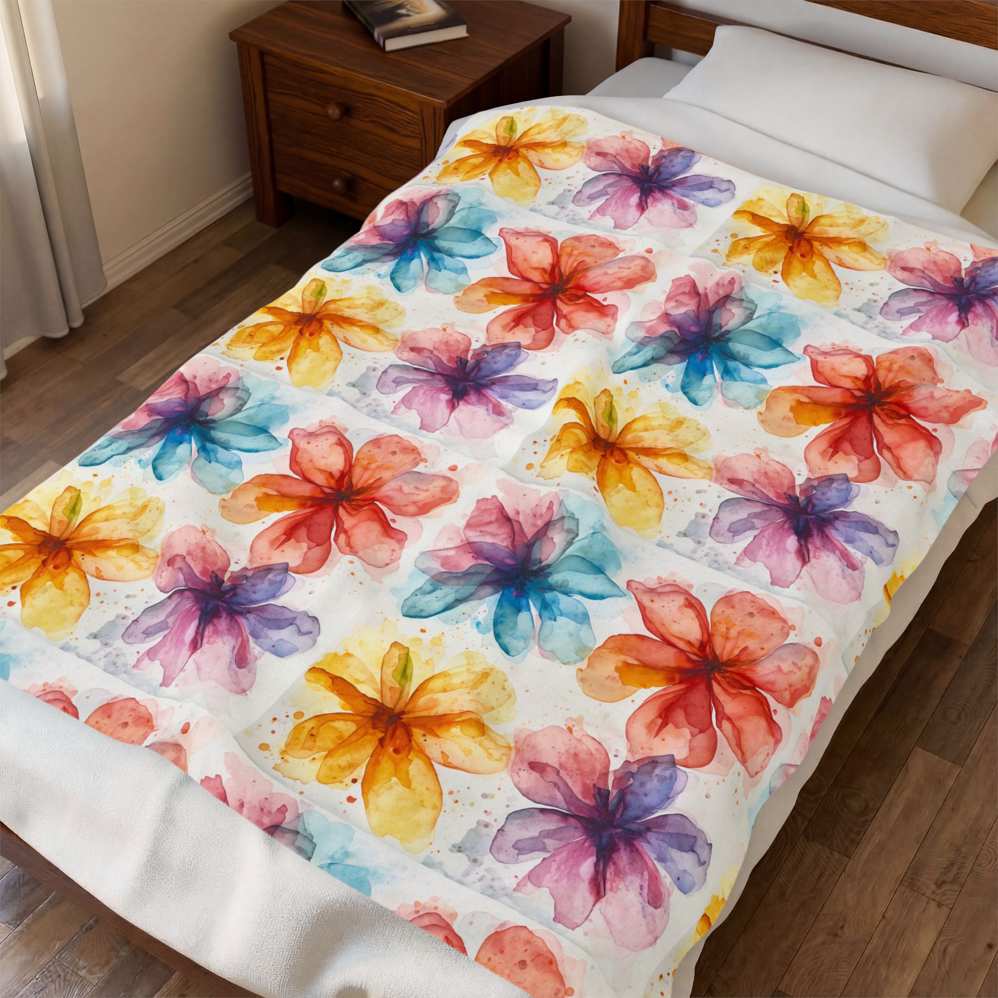 Floral Watercolor Velveteen Plush Blanket - Image 3