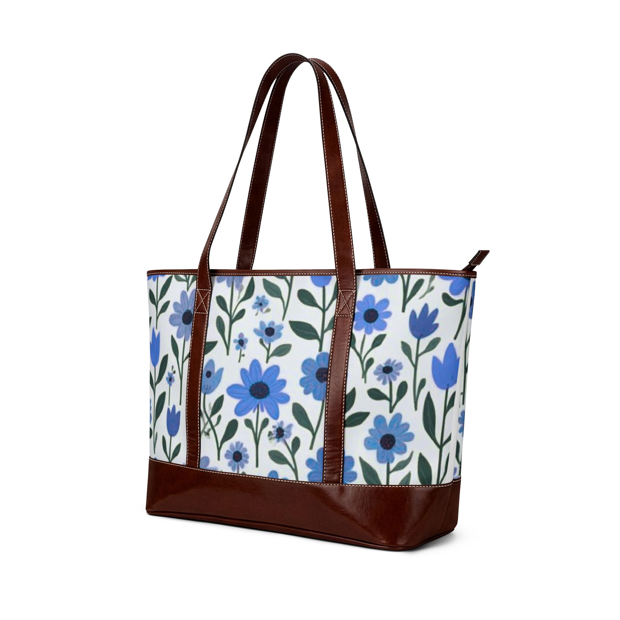 Floral Blue Garden Handbag – Zippered Tote with Blue Wildflower Print - Image 4