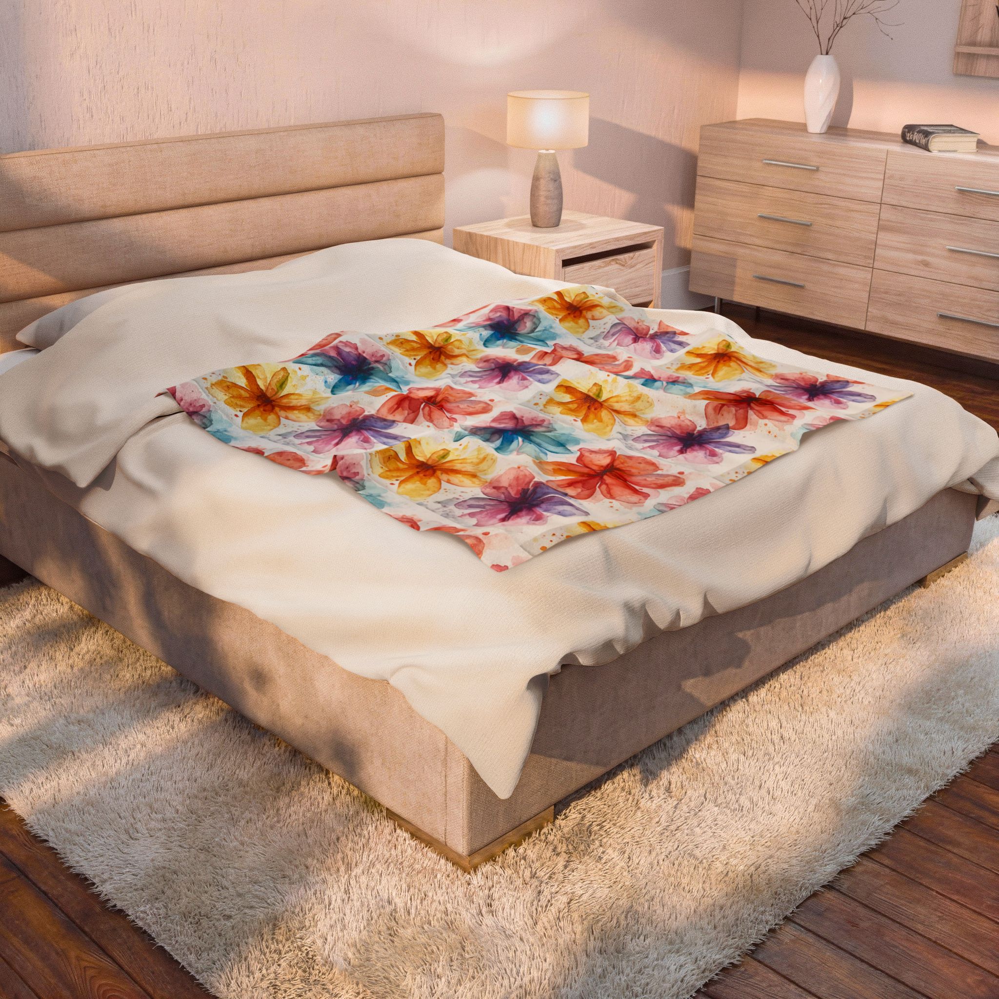 Floral Watercolor Velveteen Plush Blanket - Image 4