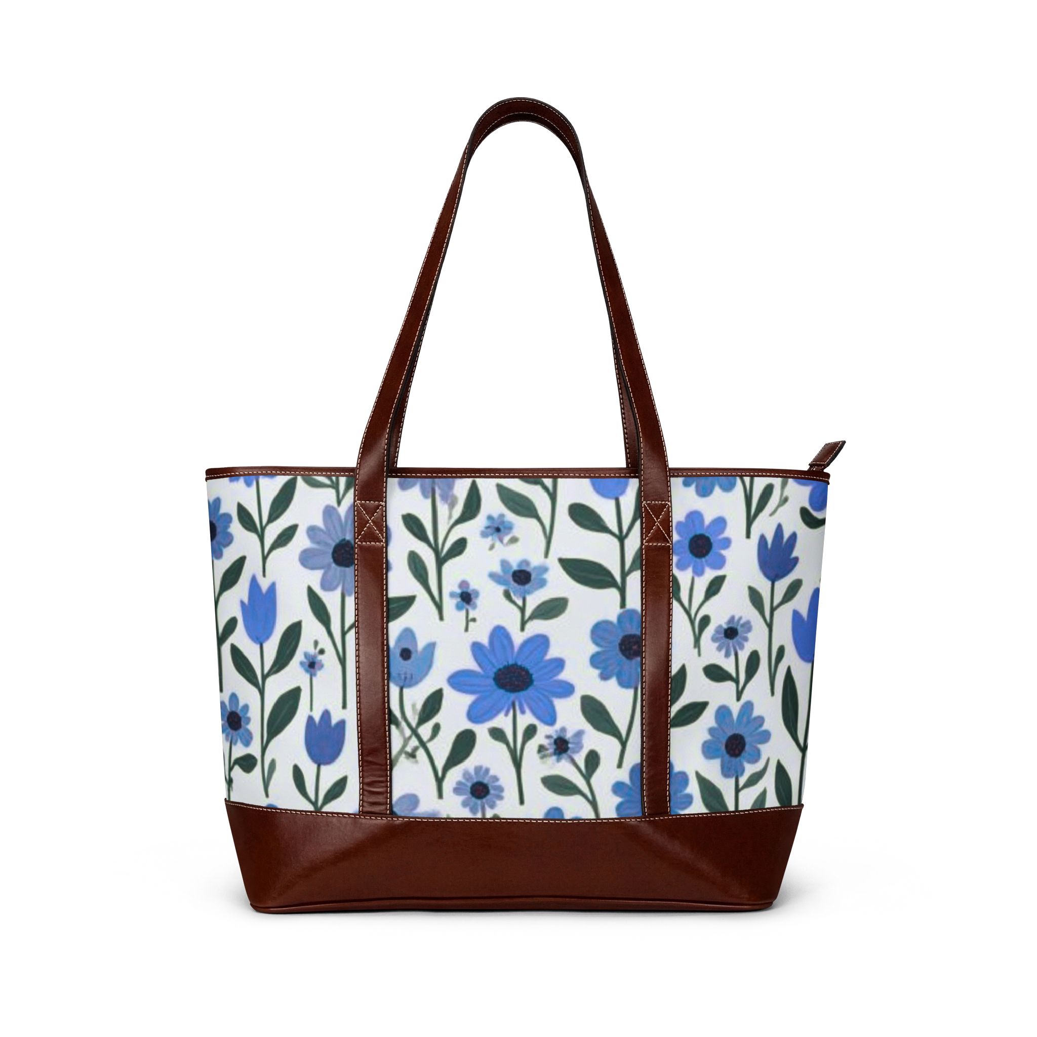 Floral Blue Garden Handbag – Zippered Tote with Blue Wildflower Print - Image 2