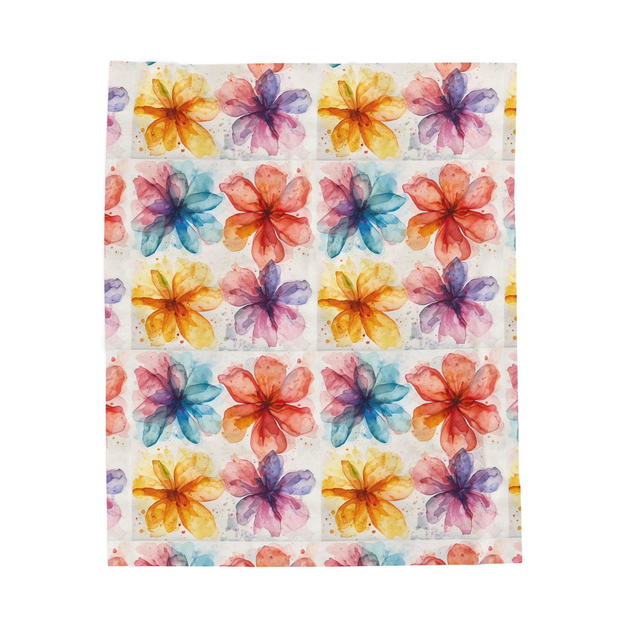 Floral Watercolor Velveteen Plush Blanket